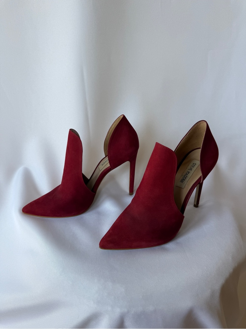 Steve Madden Red Suede D'Orsay Pointed-Toe Stiletto Boots View 2